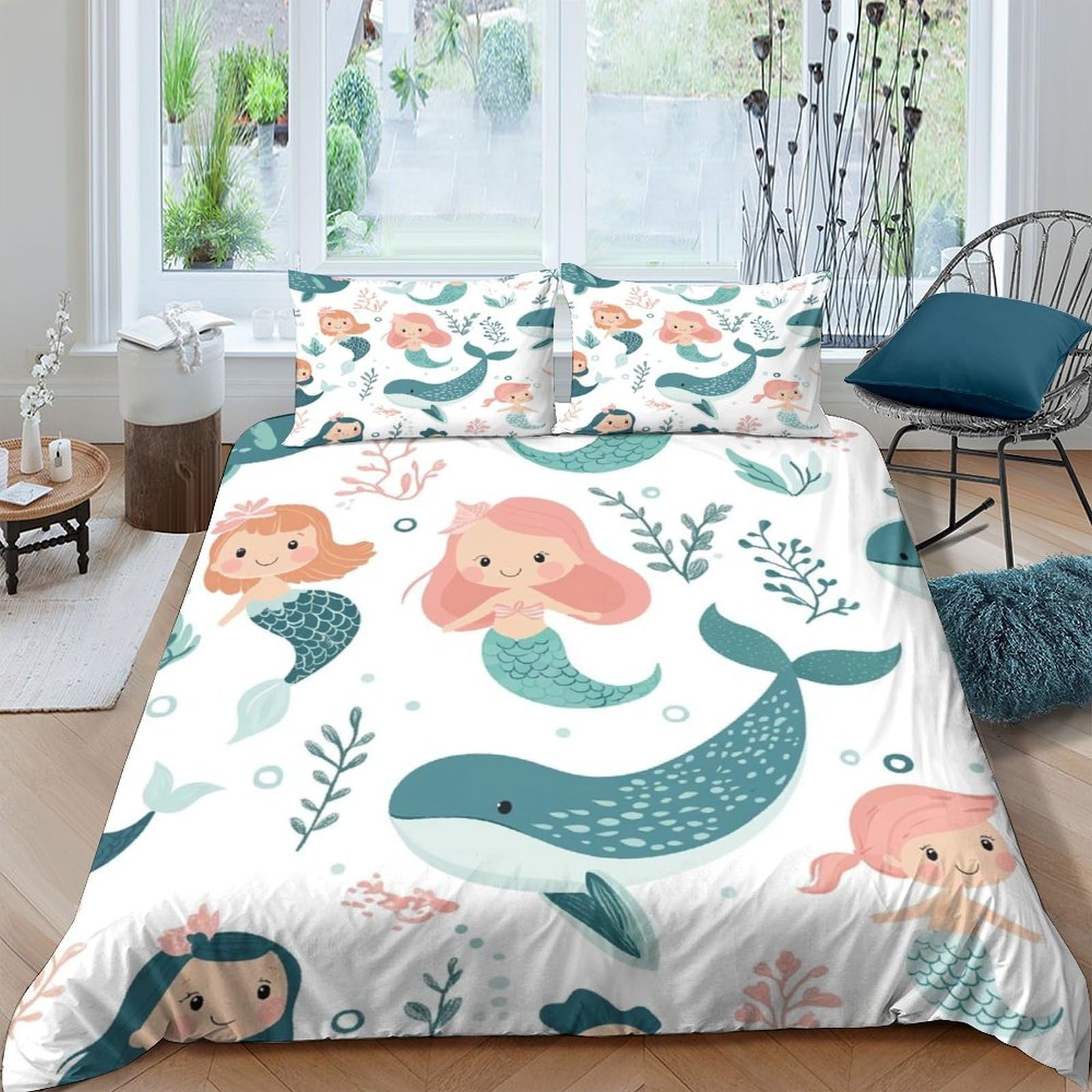 Ctjqhvkz Style-6 3D Printed Mermaid Ocean Fitted Sheet Microfiber Soft Breathable Whale Bed Cover For Bedroom Dorm Decor Single（135X200cm）