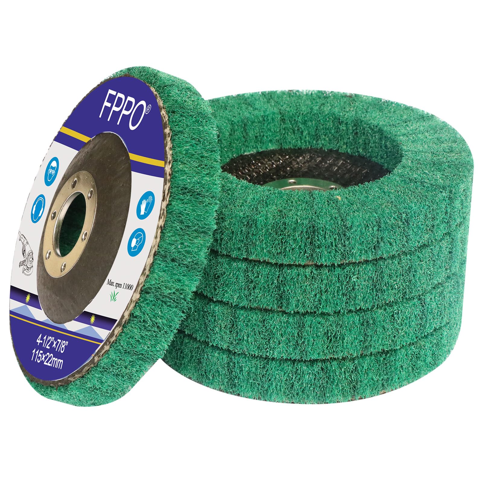 FPPO 5Pcs 4.5" x 7/8" Nylon Fiber Flap Disc Polishing Grinding Wheel,Scouring pad Buffing Wheel for Angle Grinder, Polishing Tools,Abrasive disks for