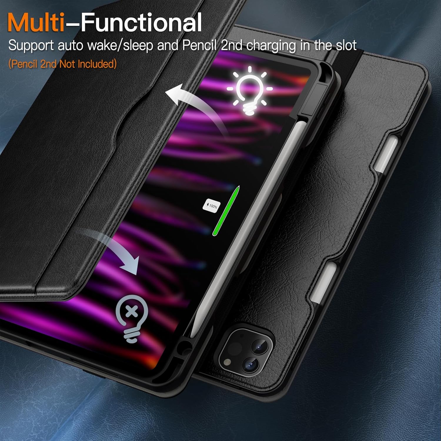 JETech Case for iPad Pro 11-Inch 4/3/2 (2022/2021/2020 Model), PU Leather Folio Protective Cover with Hand Strap, Pencil Holder & Pocket, Multi-Angle Viewing (Black) - Image 5