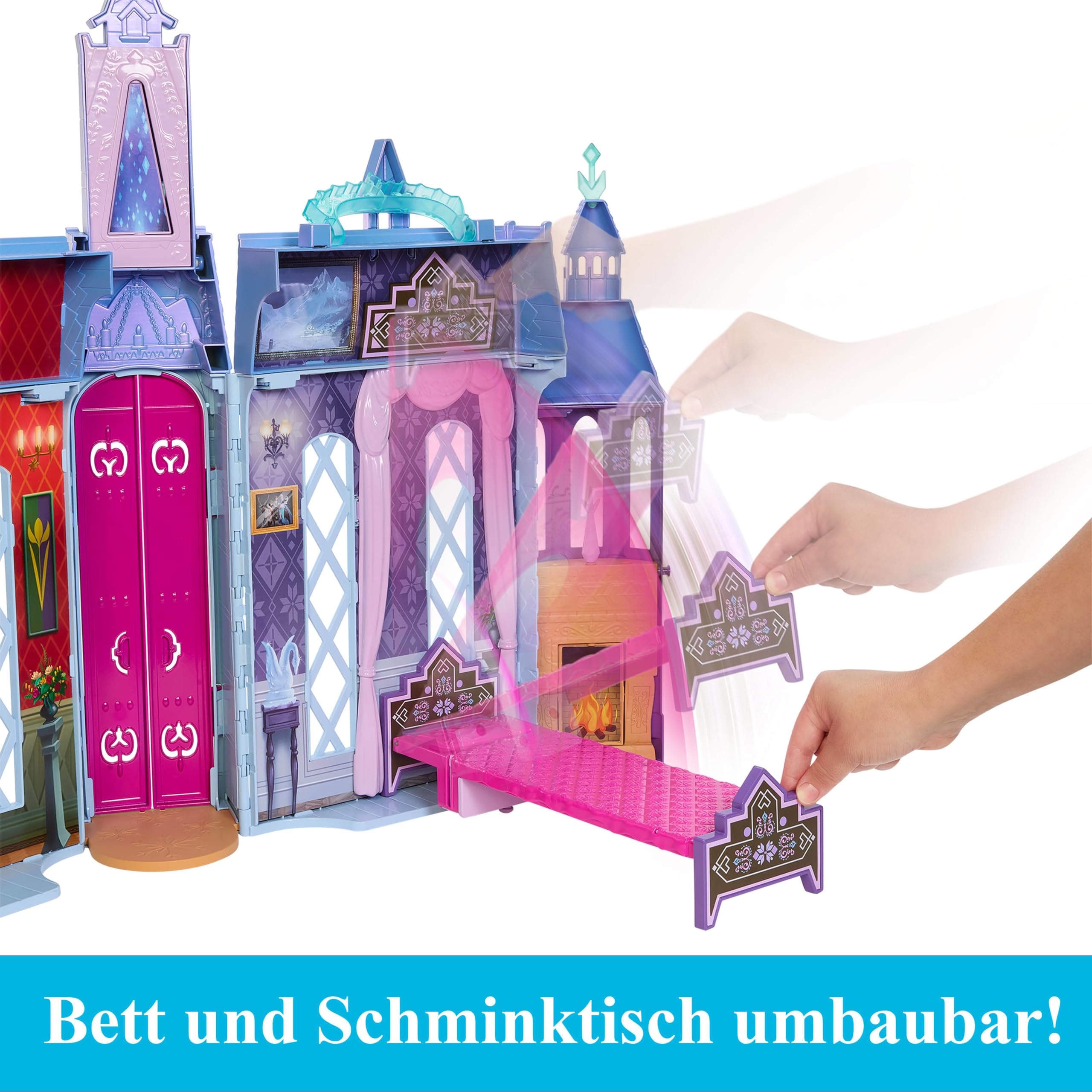 Mattel Disney Die Eiskönigin - Puppenhaus des Schlosses in Arendelle (60 cm+) mit Elsa-Puppe, 4 Spielbereichen und 15 Möbel- und Zubehörteilen aus dem Disney-Film Die Eiskönigin II, HLW61