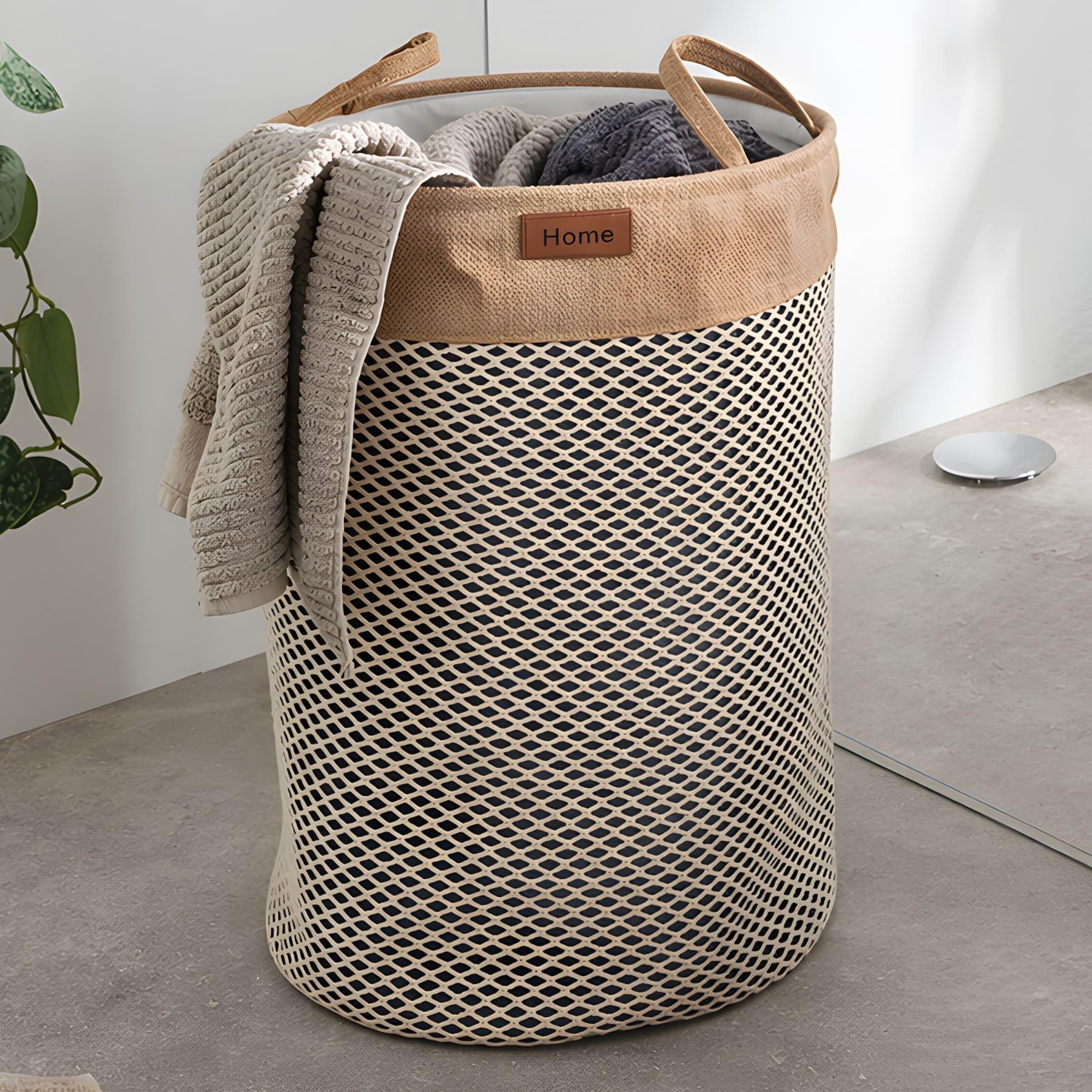 Panier à linge en tissu vert pour dissimuler le désordre et ranger la buanderie