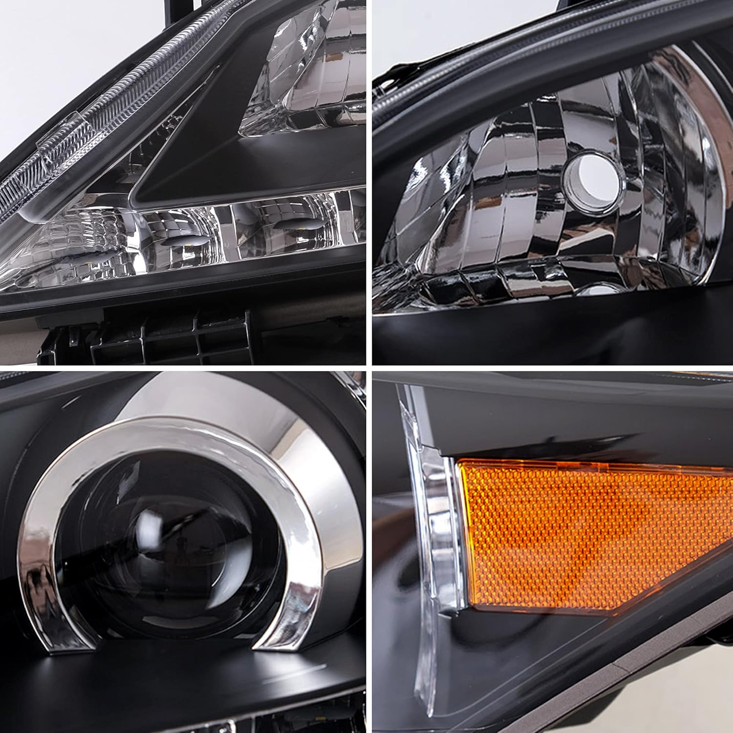 VLAND Projector Headlights for [Lexus ES350 2010 2011 2012] Front Lamps Assembly with Amber Turn Signal YAA-ES-2255B, Black,Driver & Passenger Sides