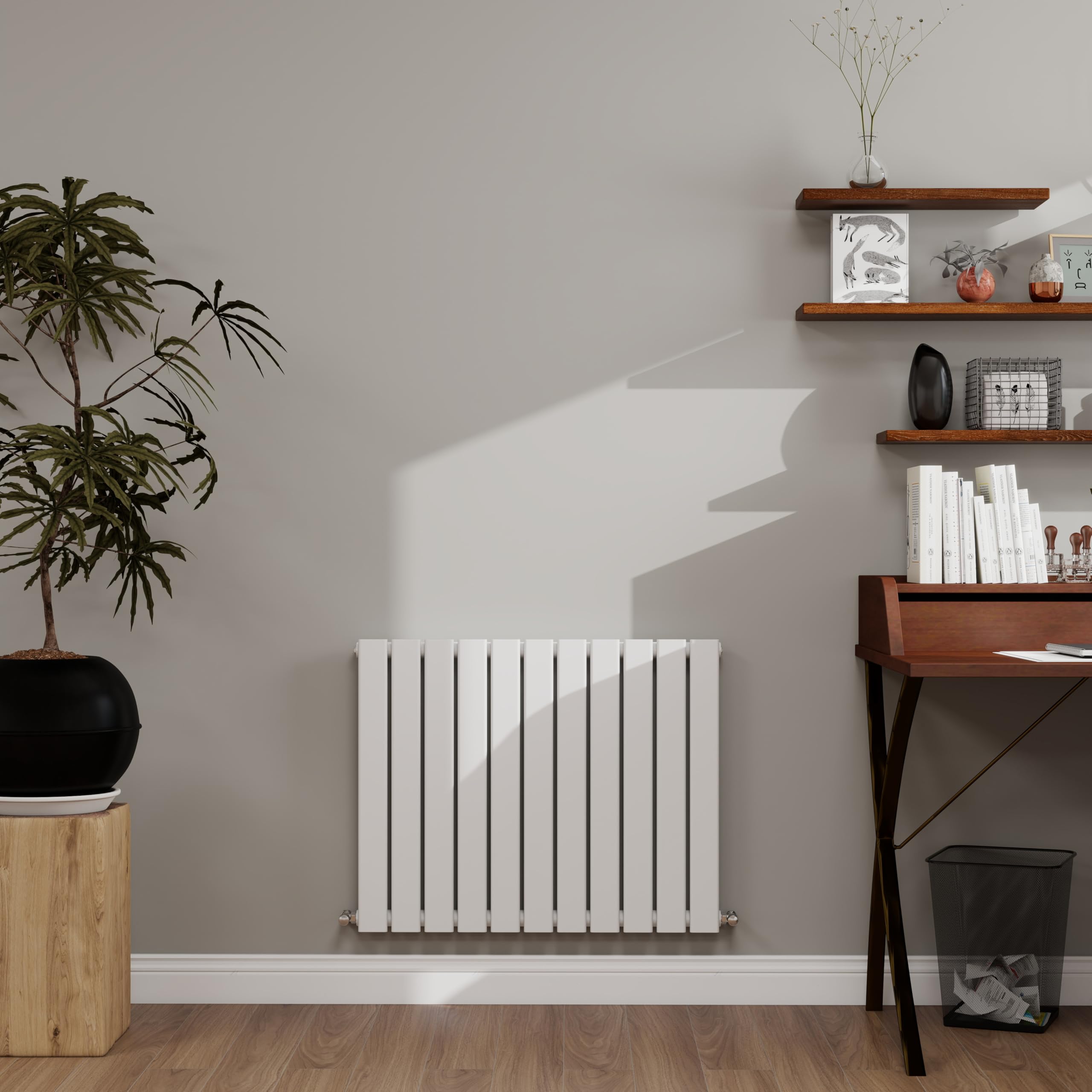 White Designer Radiator Horizontal 600×748mm Single Flat Panel - Wall/Floor Mounted for Modern Multi-Scene & Central Heating 1883 BTU