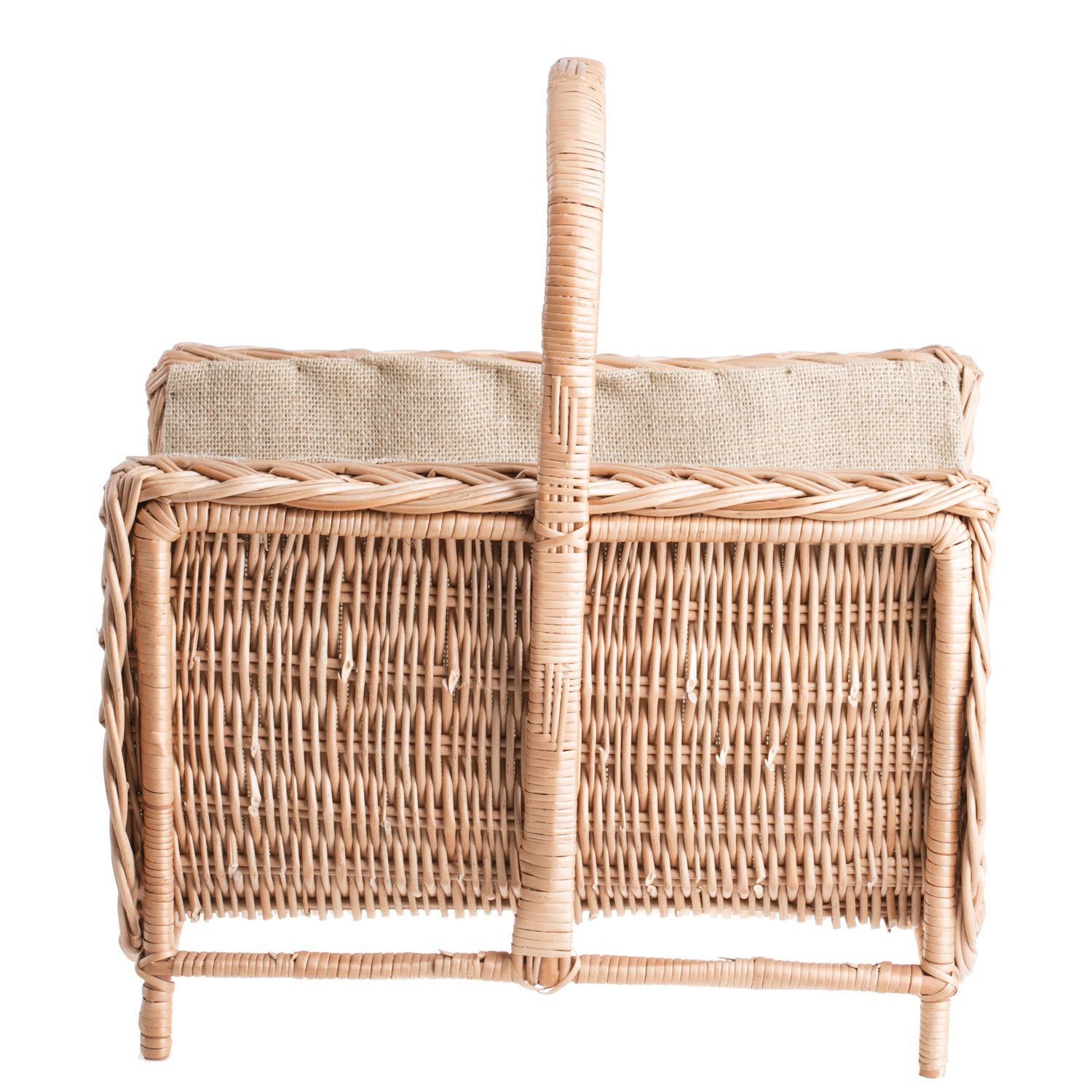Cesto PortaLegna In Vimini Naturale Con Rivestimento In Iuta - Prodotto A Mano In Polonia - 70x44x43 Cm - 2