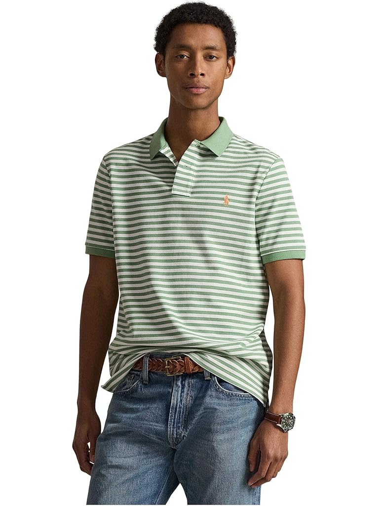 White Polo Ralph Lauren Classic Fit Striped Mesh Polo Shirt