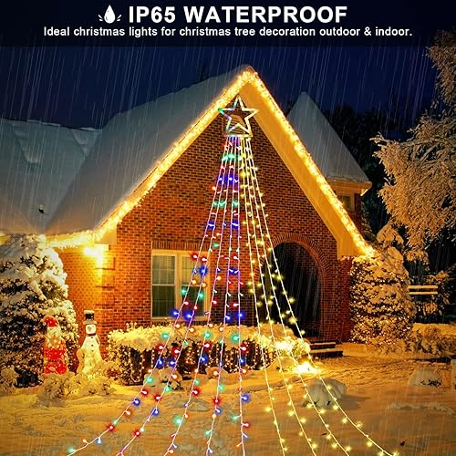 Miniatura 7 de PUHONG Luces de Navidad que cambian de color, cadena de luces 4 en 1 para exteriores, 16.4 pies, 320 luces LED de Navidad 11 modos, impermeable y