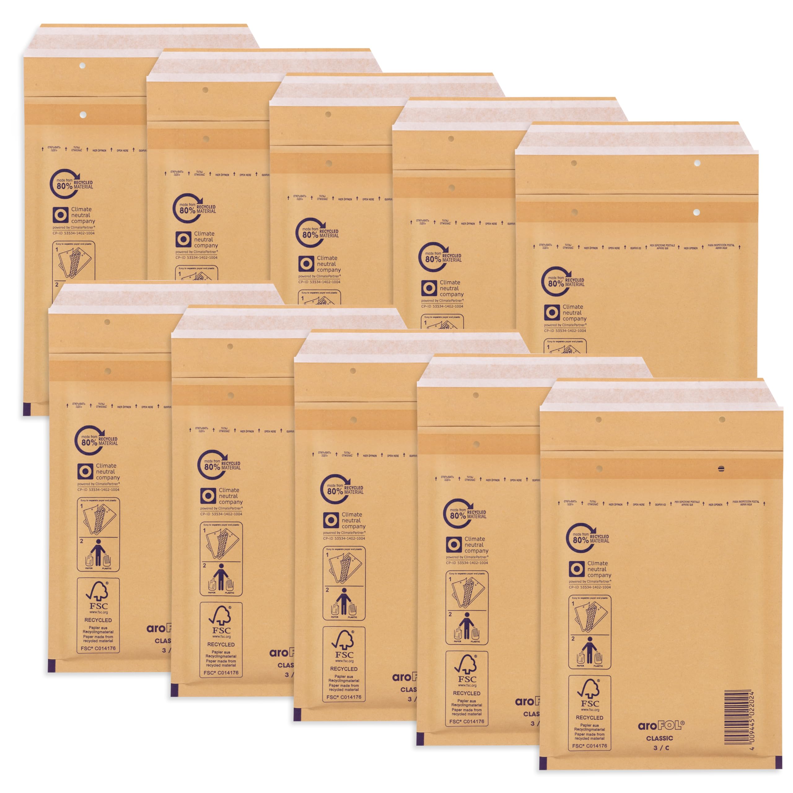 ÖKI Luftpolstertaschen - Luftpolsterumschläge inkl. Haftklebestreifen, 10 Stück, B6 Luftpolster-Taschen, Gepolsterte Briefumschläge,Versandtaschen, Braun