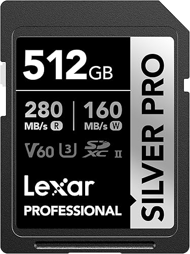 Miniatura 1 de Lexar Tarjeta de memoria profesional SDXC Silver PRO de 512 GB, UHS-II, C10, U3, V60, video Full HD y 4K, lectura de hasta 280 MBs, para fotógrafo