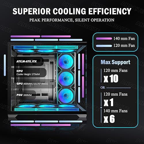 Miniatura 5 de PC CASE ATX 9 PWM ARGB Ventiladores preinstalados, funda de PC para juegos de media torre, carcasa panorámica de vidrio templado para computadora
