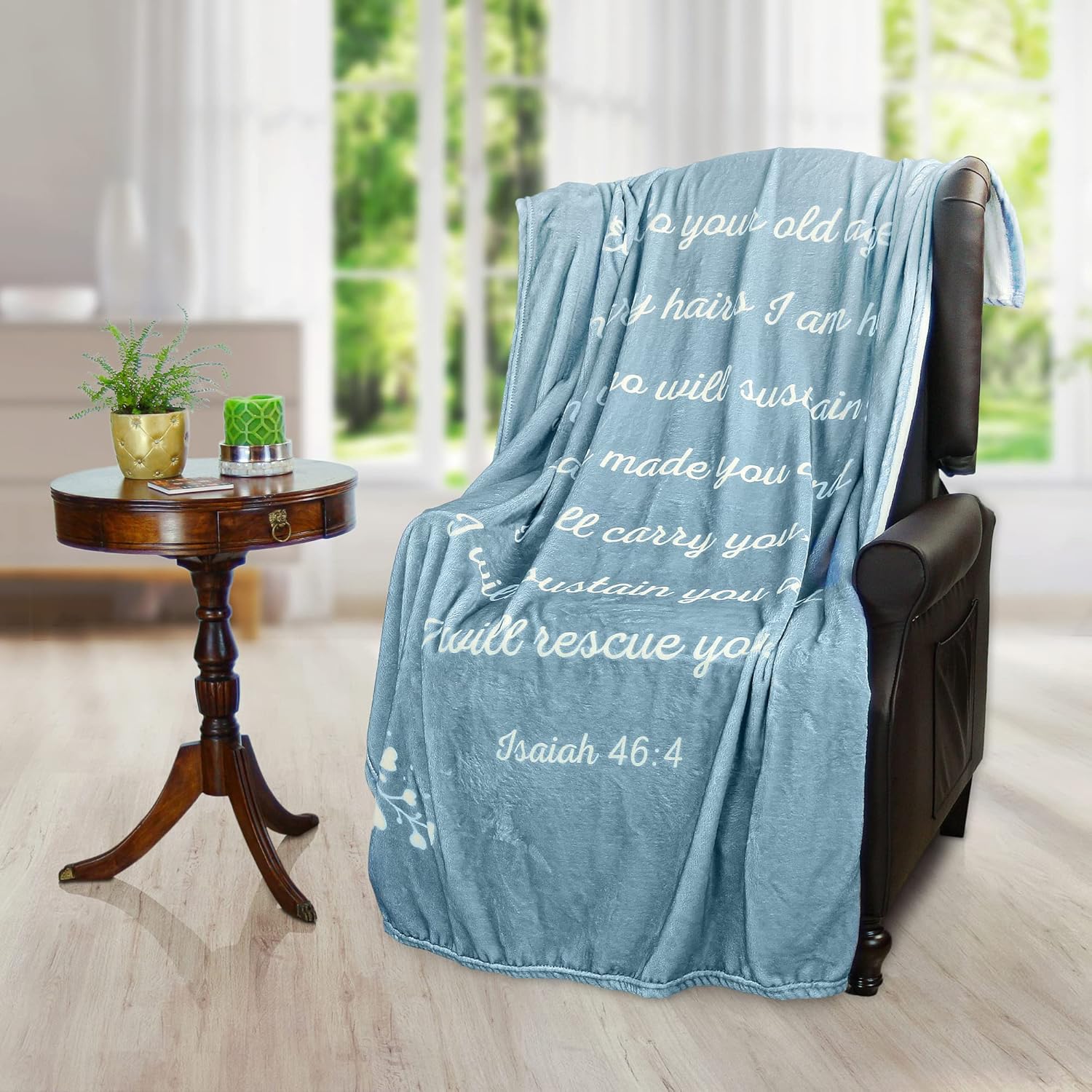 Scripture Blanket with Bible Verse from Isaiah 46:4 - Bluish Gray Luxuriously Soft 50"x65" Inspirational Bedspread - Lightweight Flannel Fleece Bible Verse - Image 4