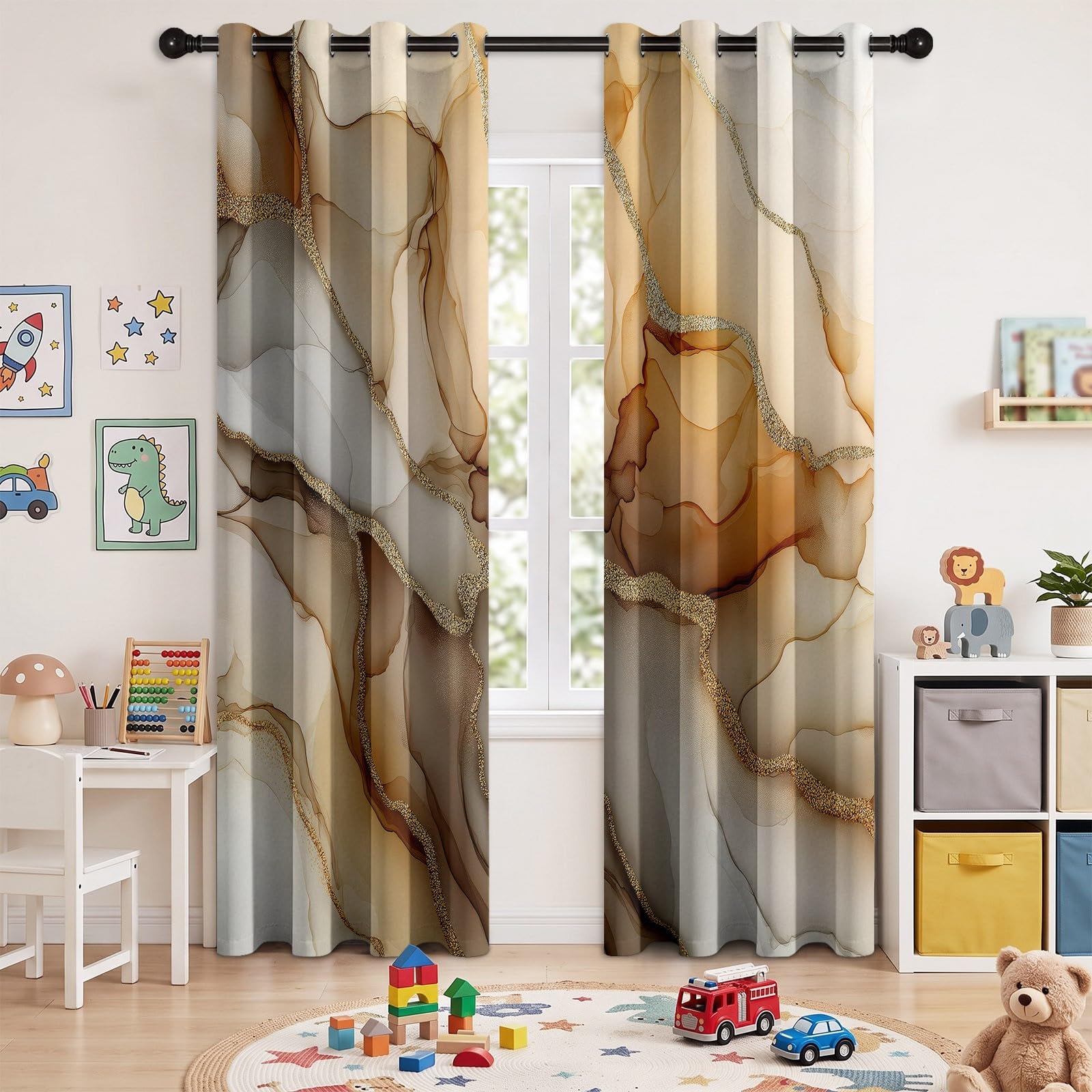 Generisch Juego de 2 cortinas opacas con ojales, 260 x 140 cm, mármol de