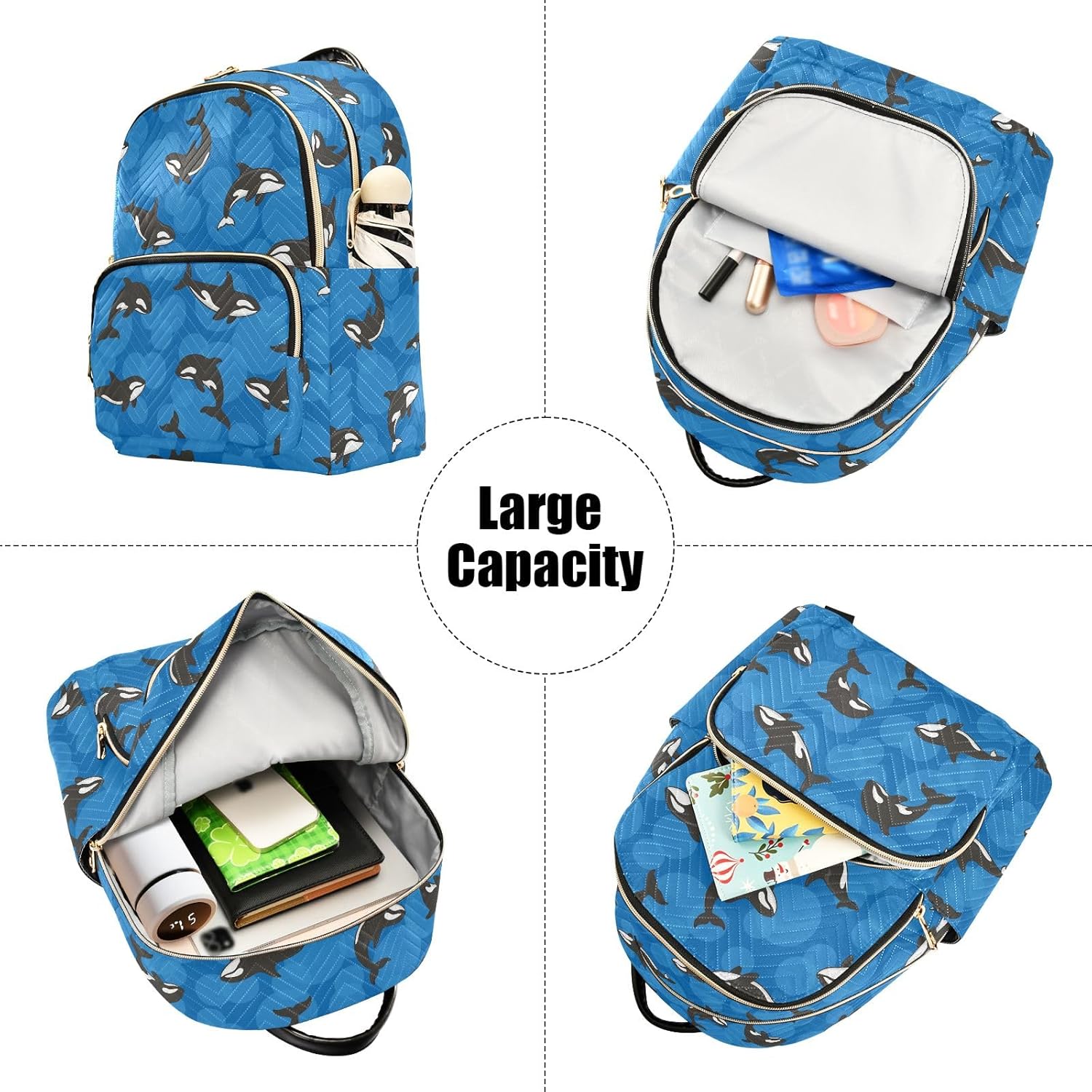 ALAZA Mini Backpack Purse for Women Lightweight Girls Small Size Orca Whale Blue School Teens College Traveling