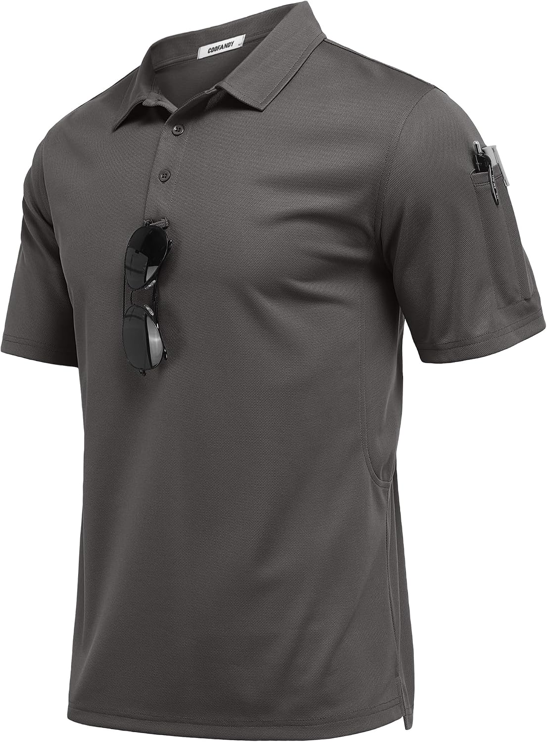 COOFANDY Men's Golf Shirt Short Sleeve Activewear Polo Shirts for Men Quick Dry Tactical Shirt Outdoor Performance Polos Dark Grey