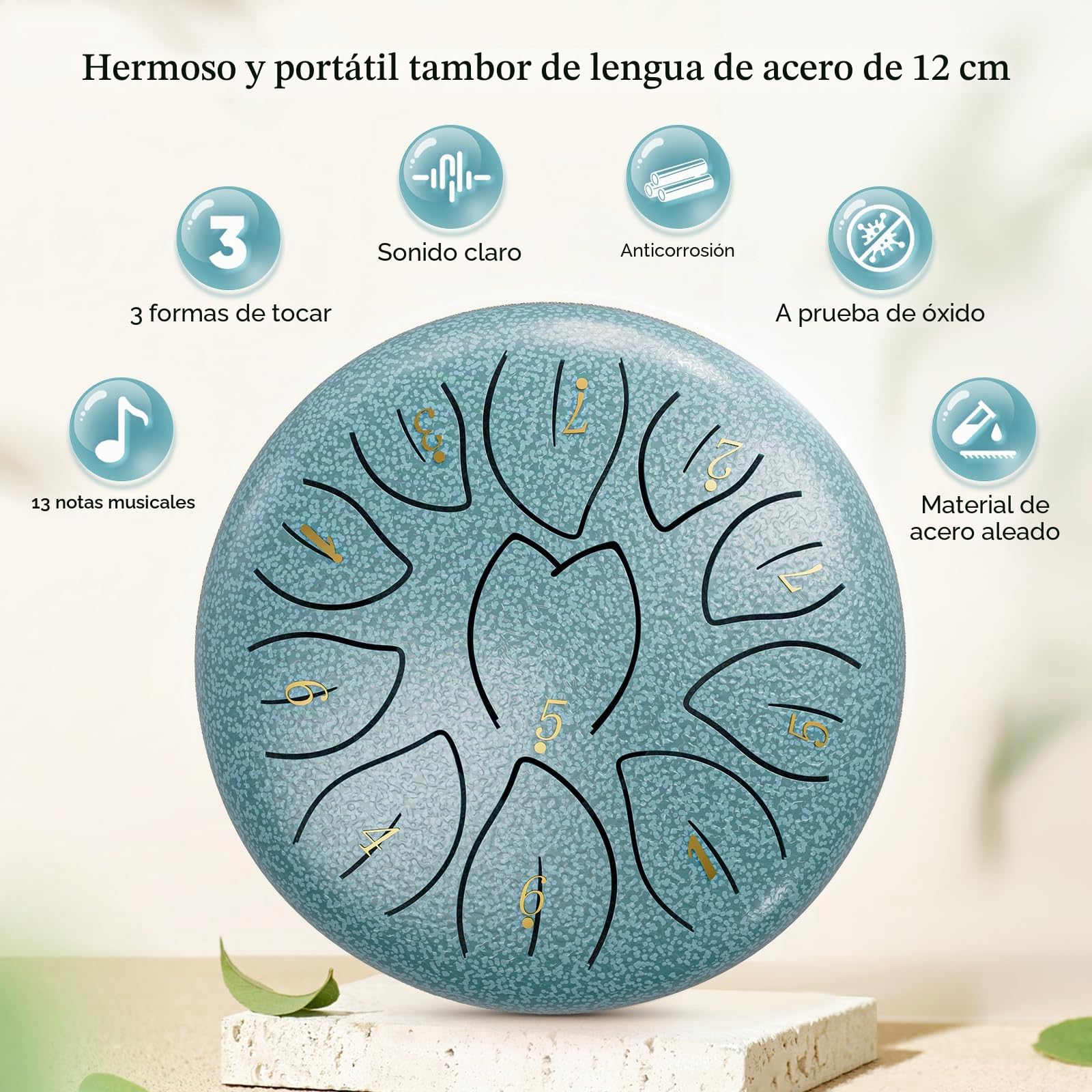 Tambor de Lengua de Acero, 6 Pulgadas y 11 Tonos D Key Steel Tongue Drum Colocar, Instrumento de Percusión Handpan, Tambor de Acero Handpan para Meditación, Yoga, Alivia el Estrés, Azul claro