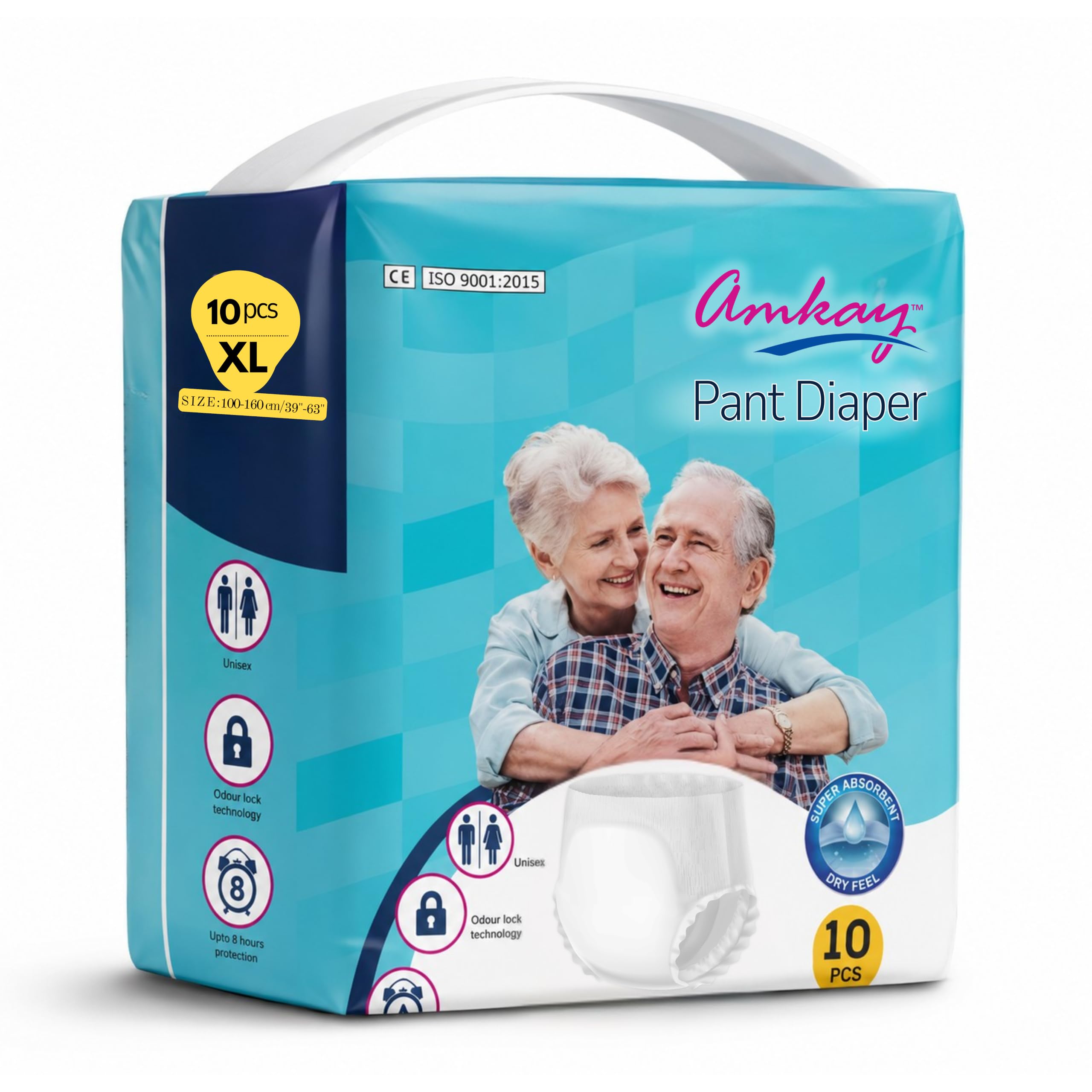 Amkay Adult Diaper Pants XL (100-160 cm / 39"-63"), Pack of 10, Unisex Disposable Adult Diapers for Men & Women, Adult Incontinence Pants with Odour Lock Technology, Long Hour Leak Protection (XL)-picture-18