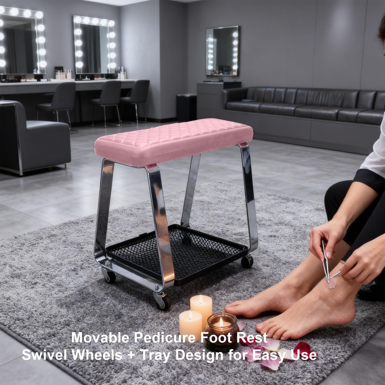 ZJchao Pediküre-Hocker, Höhenverstellbare Rollen mit Integrierter Ablage, Beine aus Edelstahl, Verstärktes PU-PVC-Material, für das Badezimmer zu Hause Im Nagelstudio, Spa