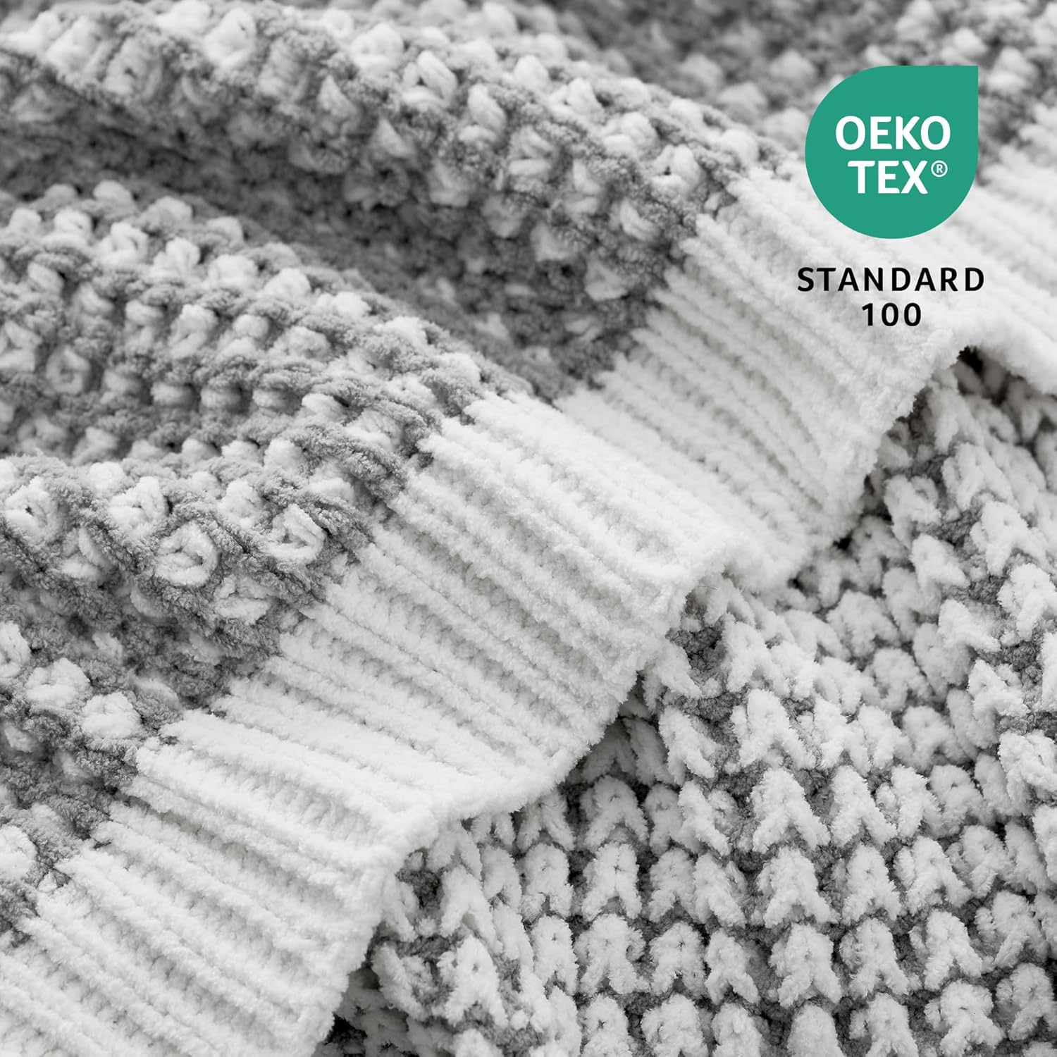 Amélie Home Waffle Chenille Throw Blanket for Couch, Pineapple Stitch Knit Soft Cozy Knit Blanket Decorative Throw for Sofa, Chair, 50"x60", Grey&Ivory - Image 9