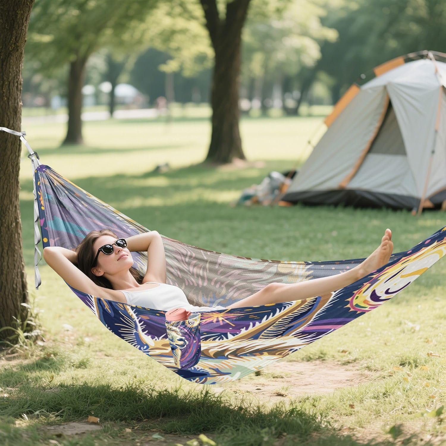 ALAZA Llama Alpaca Starry Sky Camping Hammocks Single or 2 Person 500 lbs Portable Parachute Travel Hammock w/Tree Straps for Hiking Backpacking Indoor Outdoor