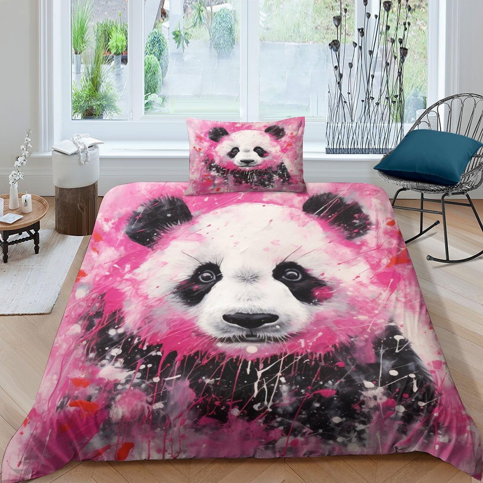 Parure de lit 135x200 microfibre panda lavable sans repassage pour lit 1 place