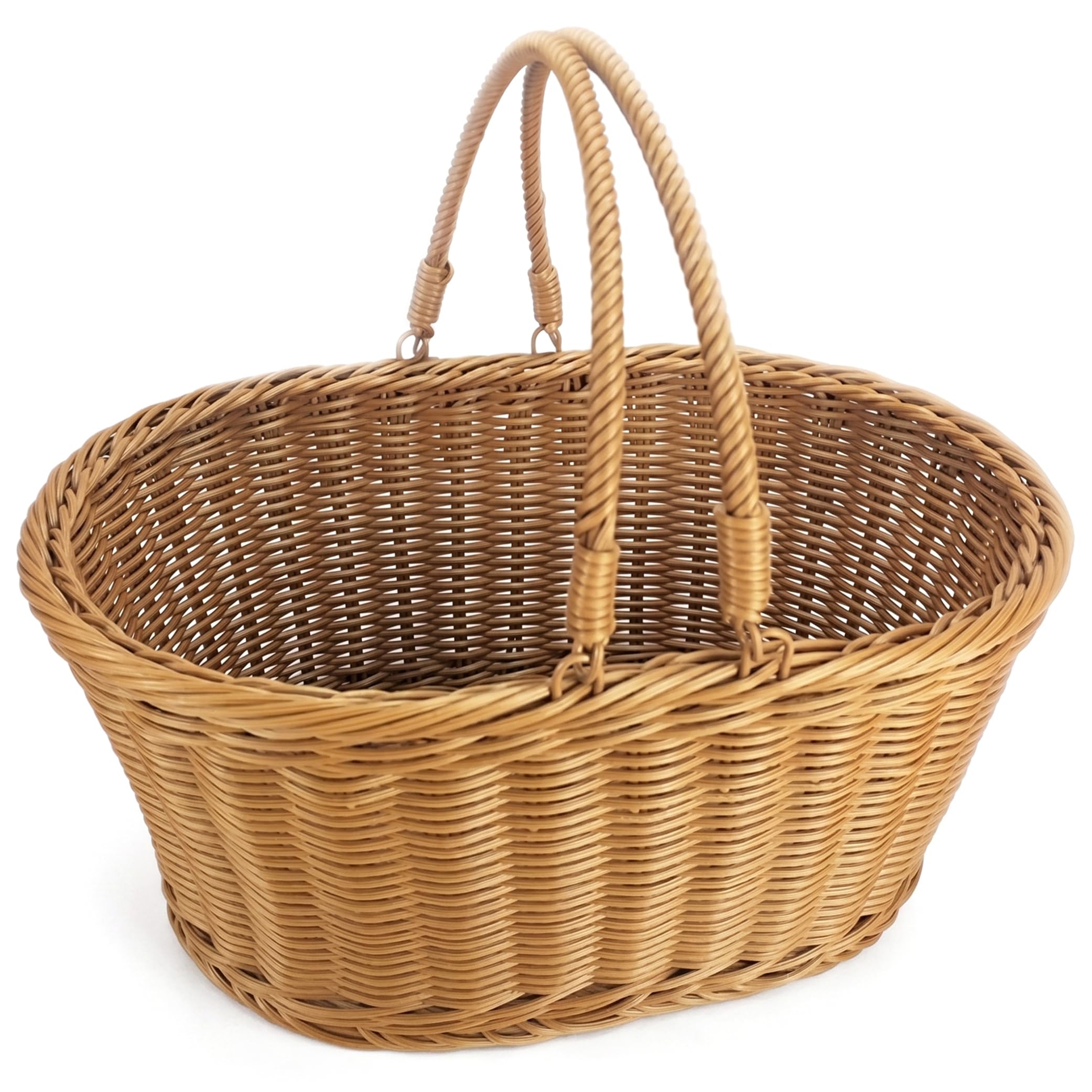 NASSMOSSE Garden Harvest Basket, Woven Garden Basket for Harvesting Vegetables Oval Artificial Rattan Picnic & Storage Baskets with Handle