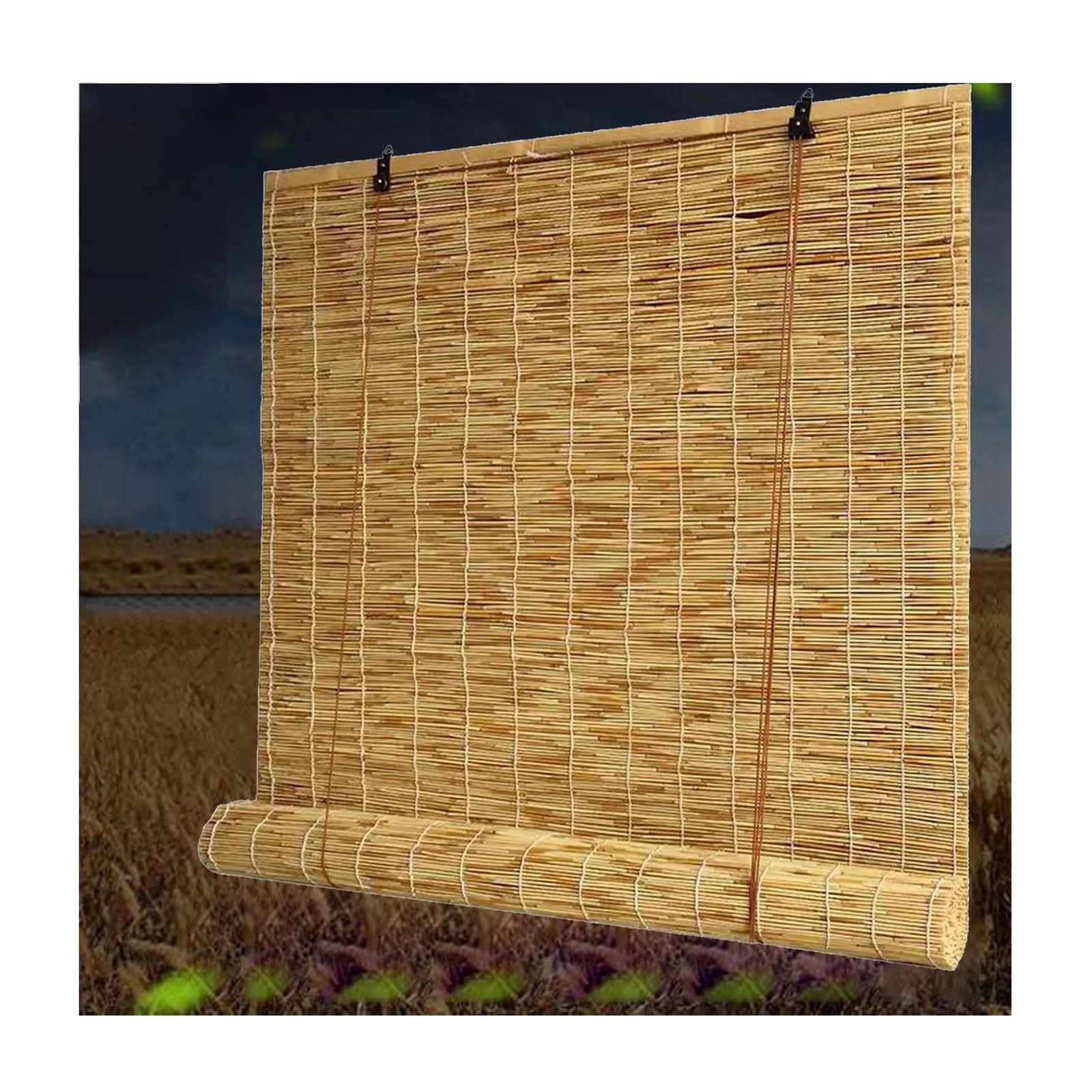 Store en bambou 130x250cm et rideau en roseau tissé main pour terrasse