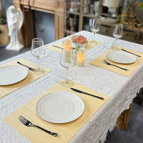 Miniatura 10 de ANDSTAR Juego de 8 manteles individuales de bambú antideslizantes naturales, lavables y resistentes al calor, para comedor y cocina, color verde