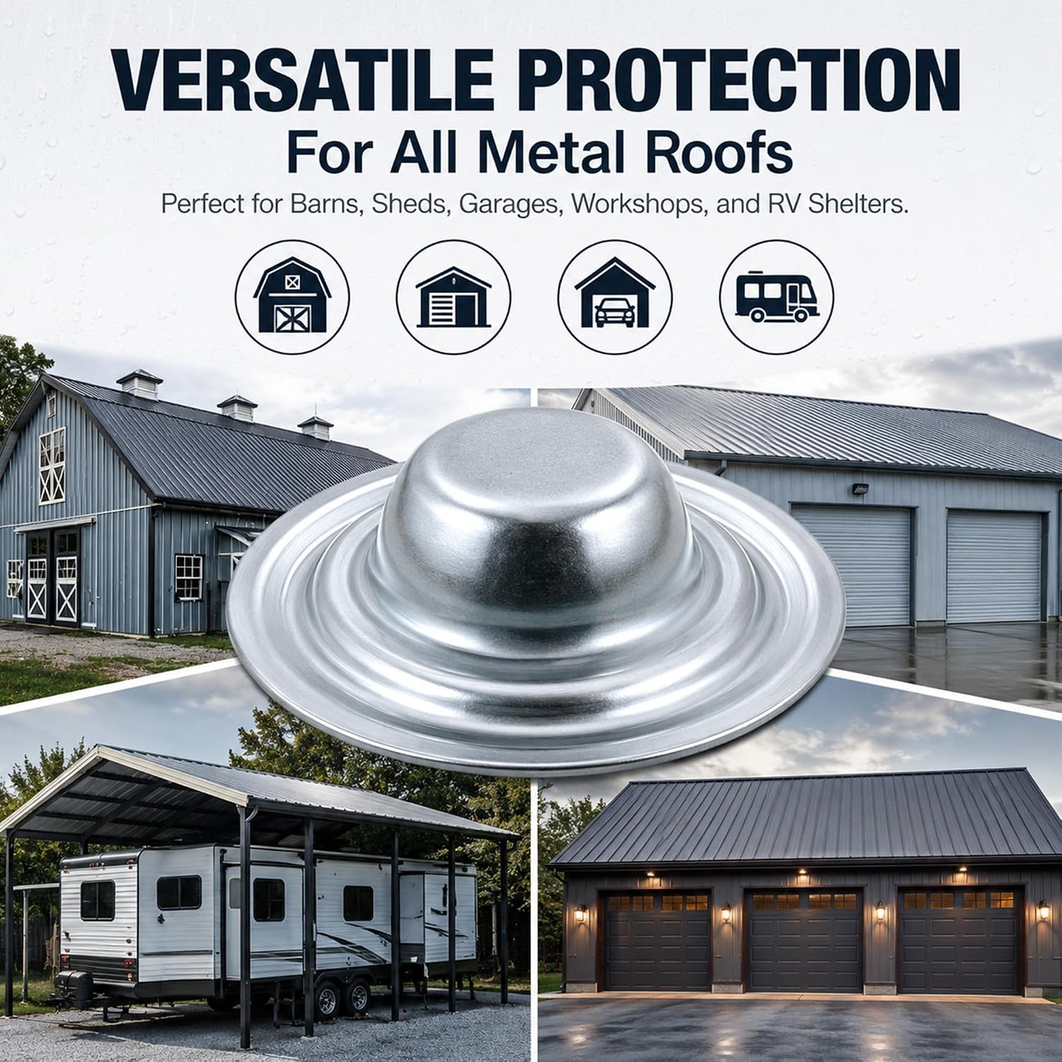 Metal Roof Screw Cover Caps, 100 Count, 1.4-Inch Coated Steel | 100 coated steel screw caps; 1.4 in diameter x 0.44 in high; install over existing roof fasteners with compatible sealant