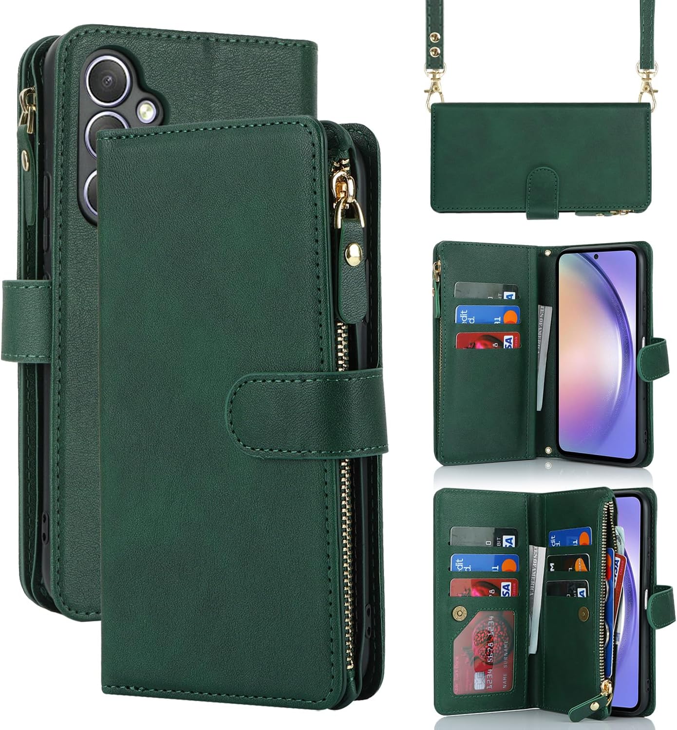 CAVOR Handyhülle Mit Kette Für IPhone 11 - Leder Flip Hülle Mit 9 Kartenfächern