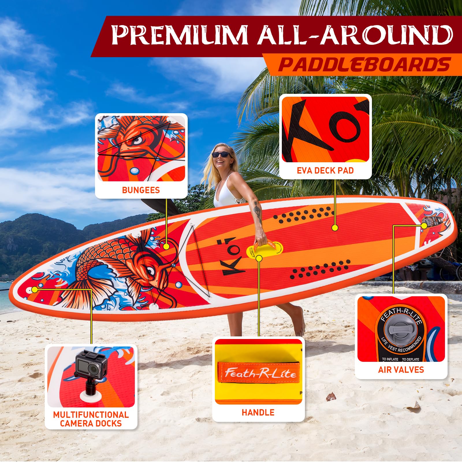 FunWater Tavola da Stand Up Paddle Gonfiabile Ultra Leggera con SUP, 3 Pinne, Pagaia Regolabile, Pompa, Zaino, Leash e Impermeabile per Telefono
