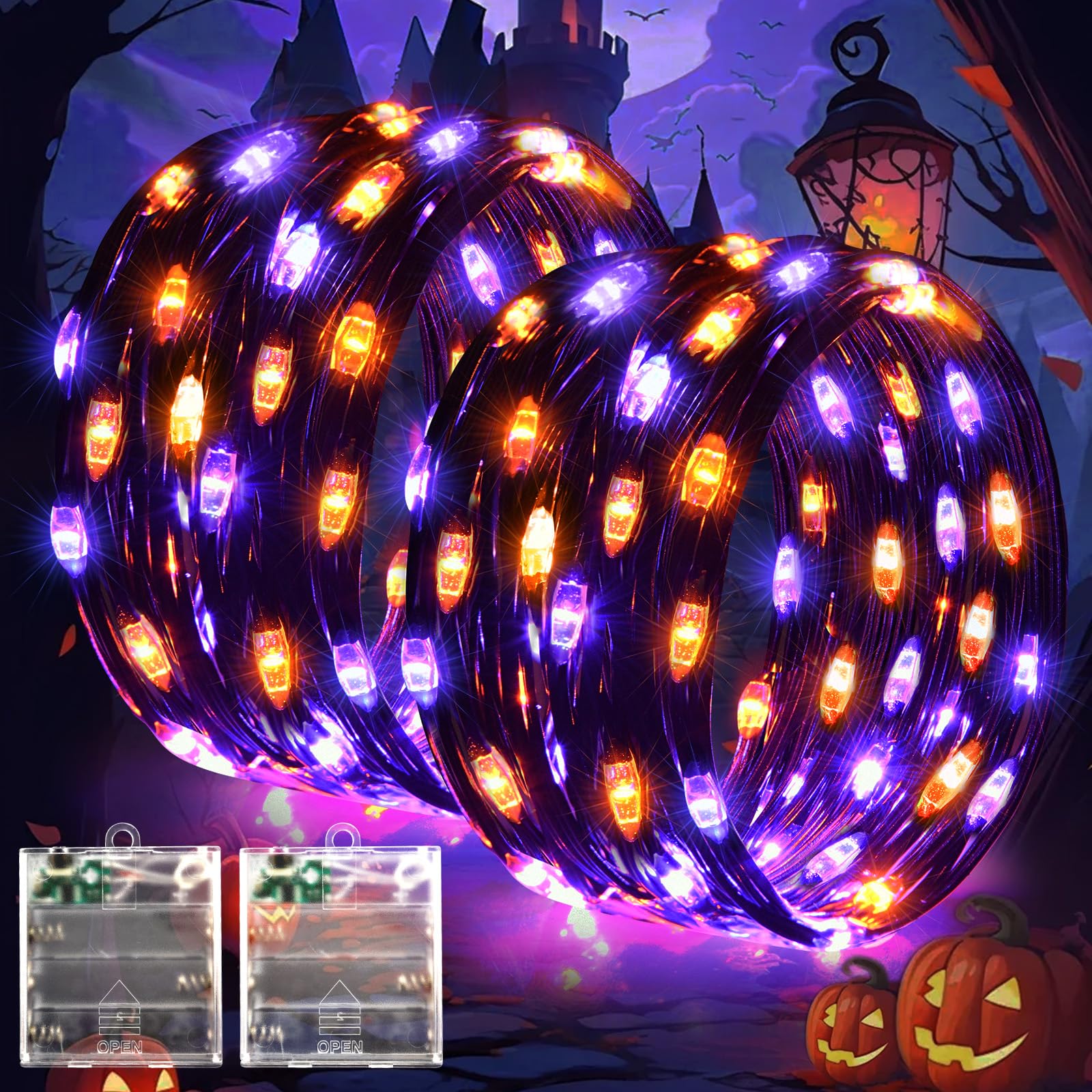 Lincentra Halloween Decoration Lights, 2 Pack 5M 50LED Orange Purple Halloween Fairy Lights Battery Operated with Timer, IP65 Waterproof String Lights for Autumn Party Decorations, Home, Xmas, Garden — image 1