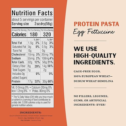 Miniatura 2 de Al Dente Pasta proteica de huevo Fettuccine – 1.06 oz de alto contenido en proteínas en porción de 3.5 onzas, baja en carbohidratos, alta fibra.