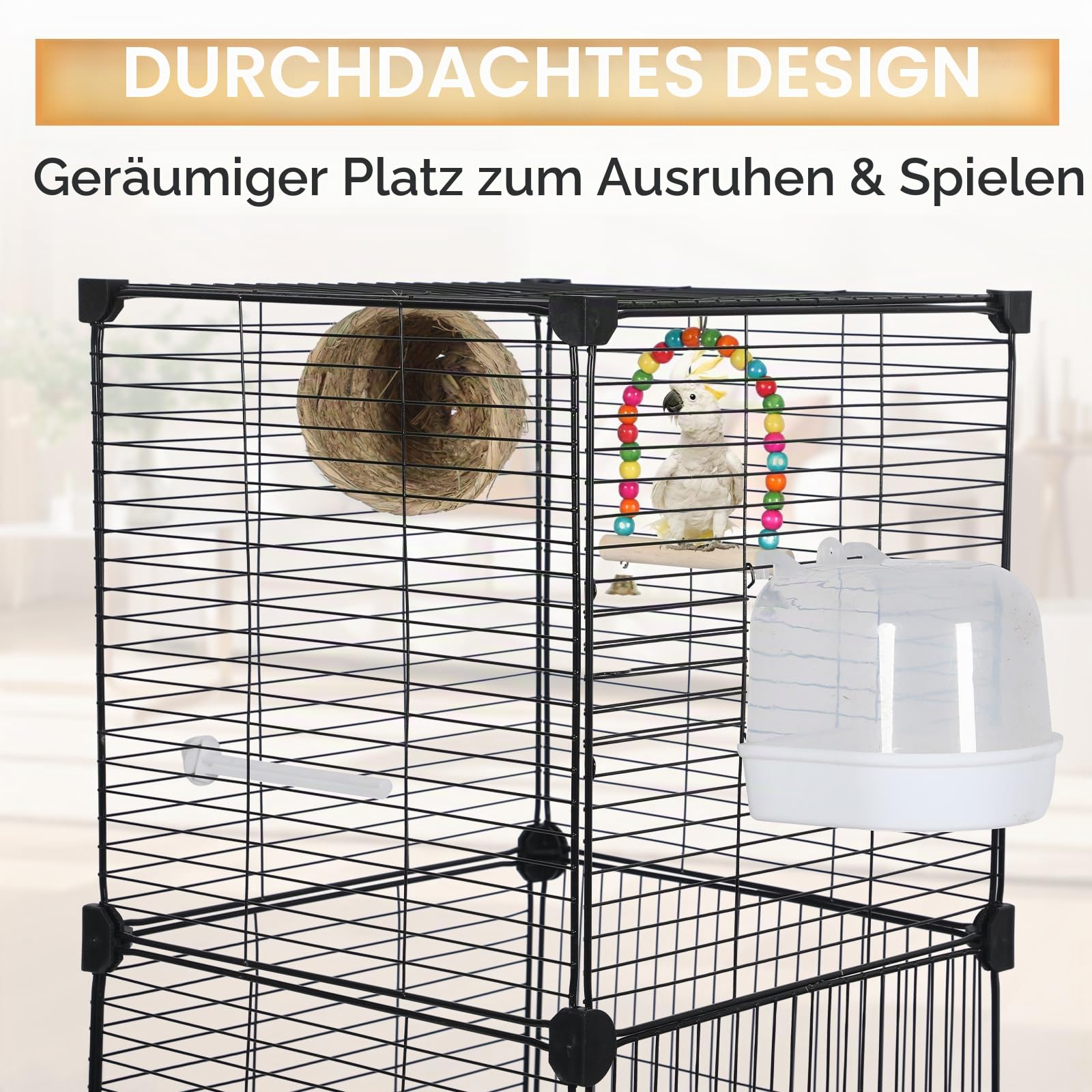 MSFE Vogelkäfig Groß, 130x37x37cm Vogelbauer mit 4 Rollen, Vogelkäfig mit Vogelspielzeuge,Metallkäfig für Sittiche, Finken, Kanarienvögel, Unzertrennliche, Nymphensittiche, Wellensittiche