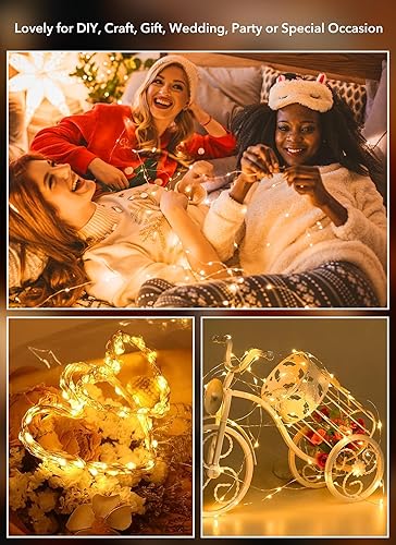 Miniatura 83 de Brightown Paquete de 12 guirnaldas de luces LED a pilas, 7 pies, 20 LED, impermeable, alambre plateado, luciérnaga, luna estrellada, luces