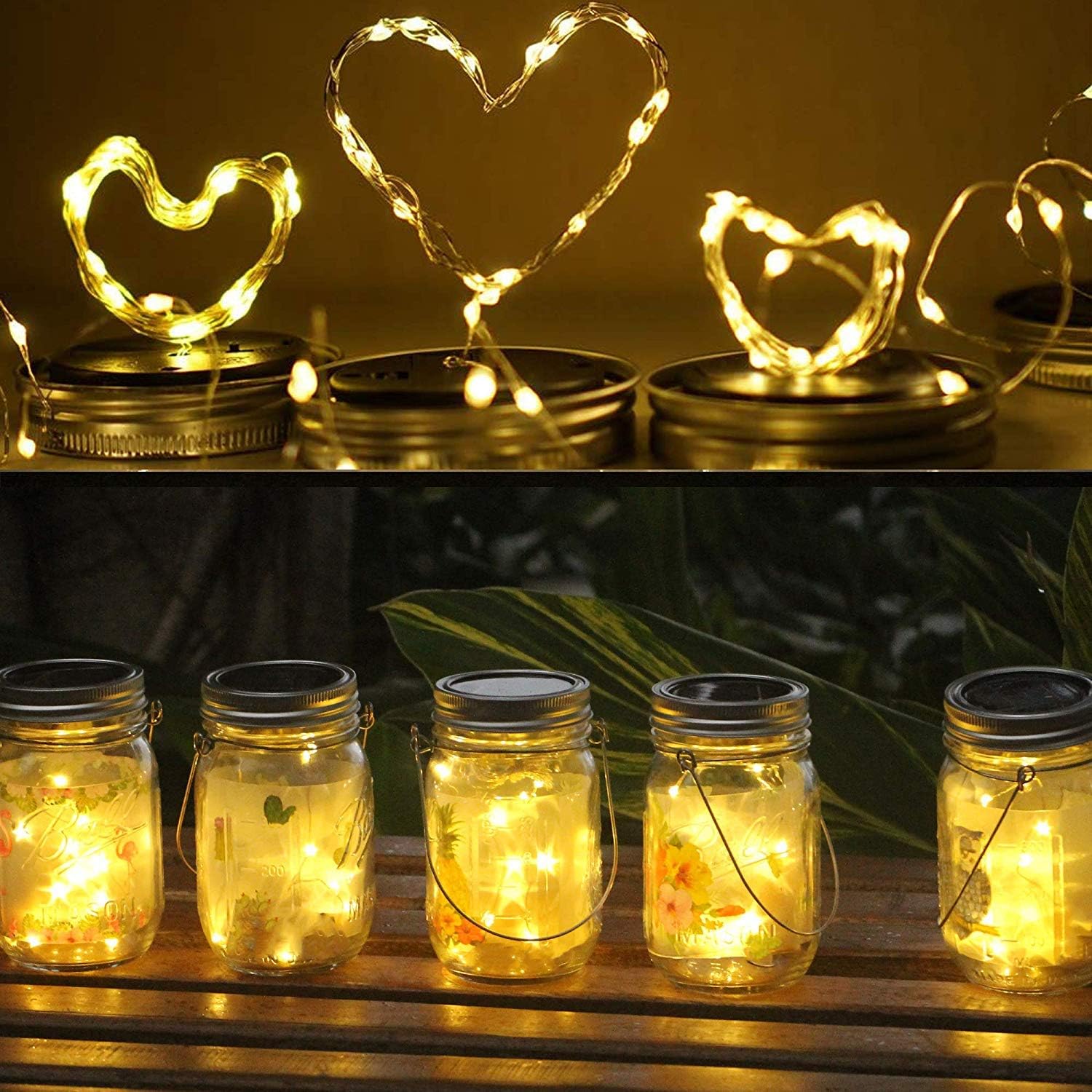 Solar Mason Jar Lid Lights, 8 Pack 30 Led String Fairy Lights Solar Laterns Table Lights with 8 Hangers (Jars Not Included ), Great Outdoor Lawn Decor for Patio Garden, Yard and Lawn