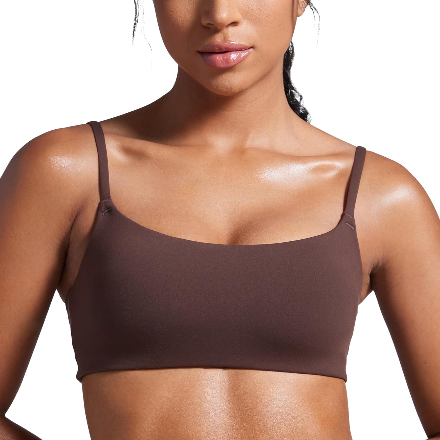 CRZ YOGA Butterbreeze Scoop Neck Sports Bras for Women – Spaghetti Straps Wireless Workout Padded Gym Cami Top
