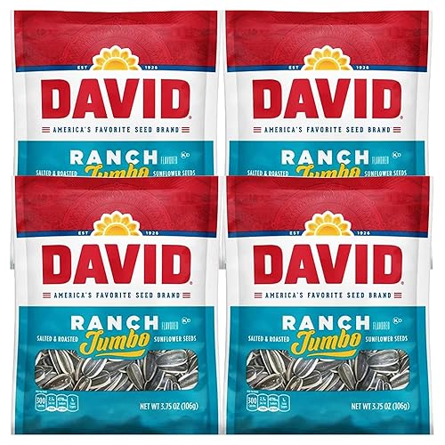 Trul Sunflower Seeds Salted and Roasted Ranch Jumbo Flavor David Fun to Eat Baseball Must Bolsas de 3.75 onzas (paquete de 4) Rancho)