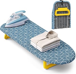 Mesa de tabla de planchar pequeña, mini tabla de planchar plegable | Plegado plano para viajes, cubierta gruesa resistente al calor, portátil y ligero, fácil almacenamiento para dormitorios universitarios, apartamentos, 32x12