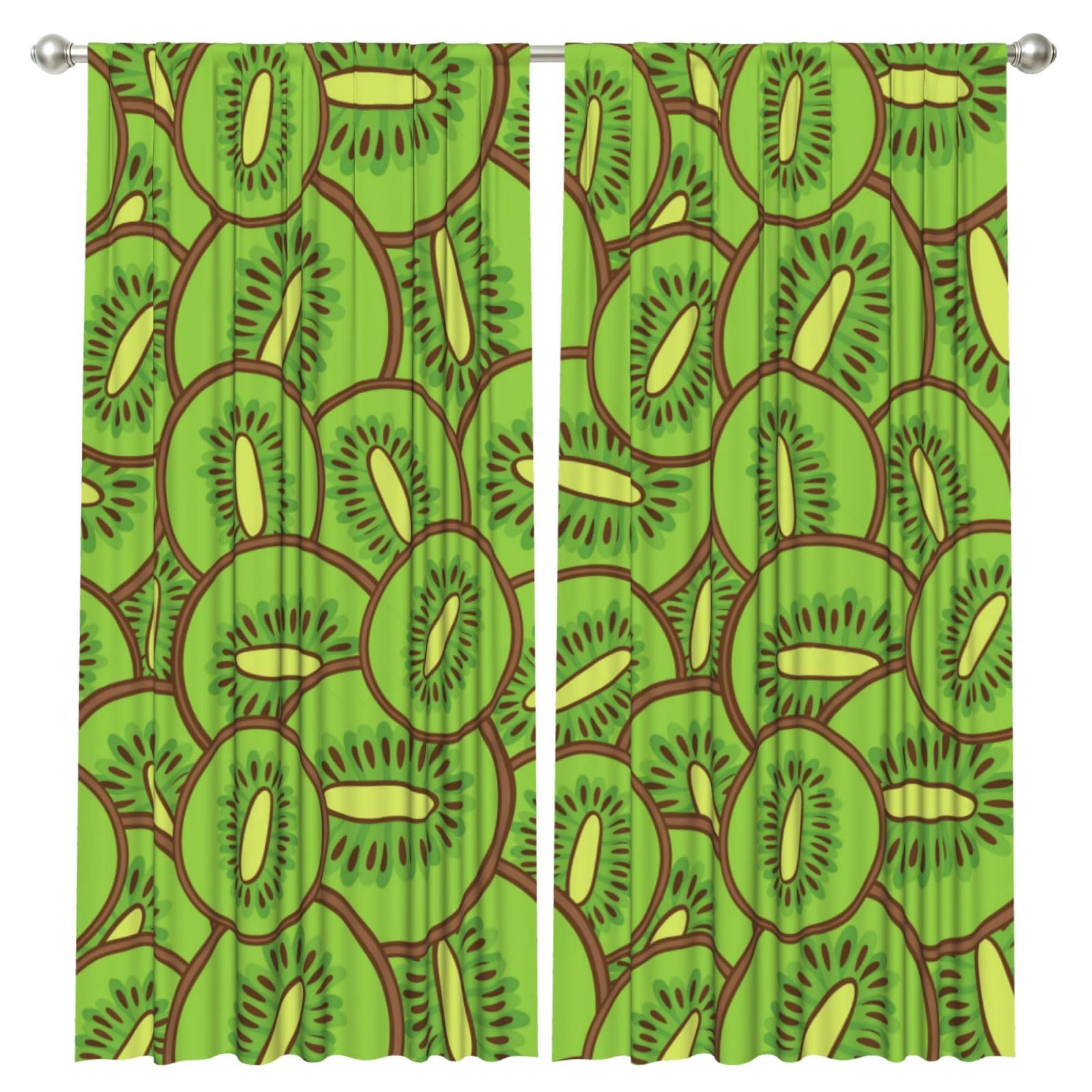 InOmak Green Kiwi Pattern, 2 Panels Window Curtains 52 x 84 Inch Blackout Curtains for Living Room Bedroom