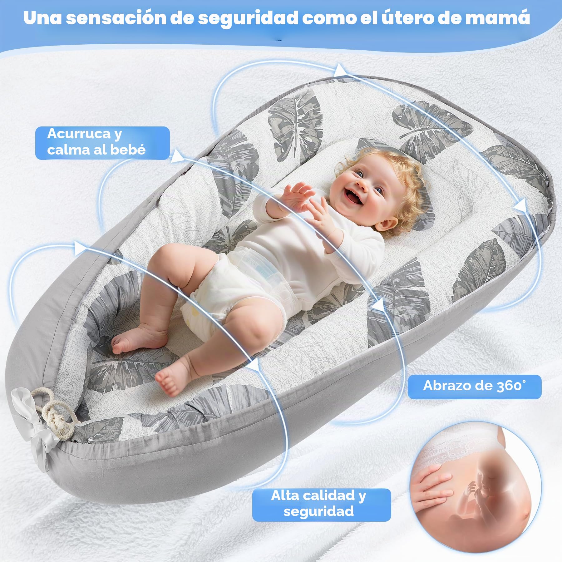 URMYWO Baby Nest - Cuna para recién nacido, 90 x 50 cm, hecha a mano, de doble cara, de viaje, 100 % algodón, nido de bebé