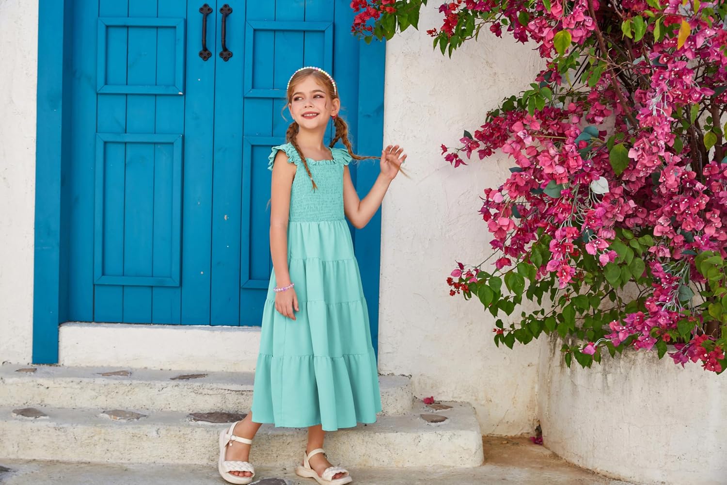 GRACE KARIN Girls Dress Summer Tie Back Party Dress Ruffle Sleeve Smoke Tiered Special Occasions Maxi Tween Dresses Size 5-14 - Image 4