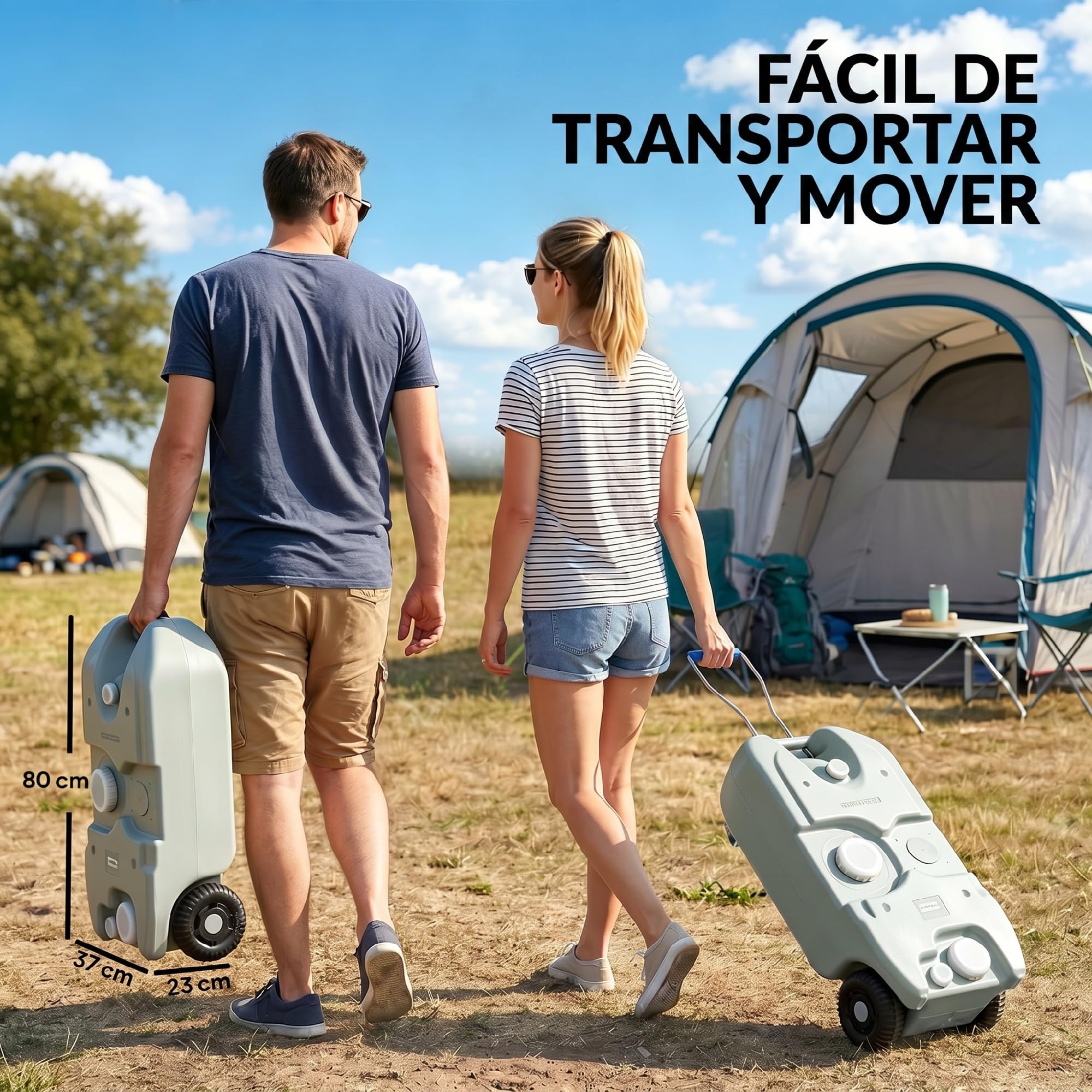 Outsunny Contenedor de Agua 40 L con Ruedas Tanque de Agua Portátil con Manija Metálica y Grifo para Caravanas Autocaravanas Camping al Aire Libre