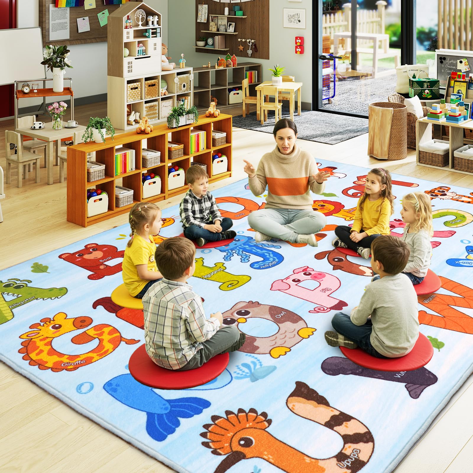 GthreeD Rugs for Playroom,Educational Rug for Learning ABC Alphabet & Animals,Soft & Non-Slip Machine Washable,Ideal for Exploration Game Perfect for Nursery Living Room Decor,Blue,80x150 cm - Image 4