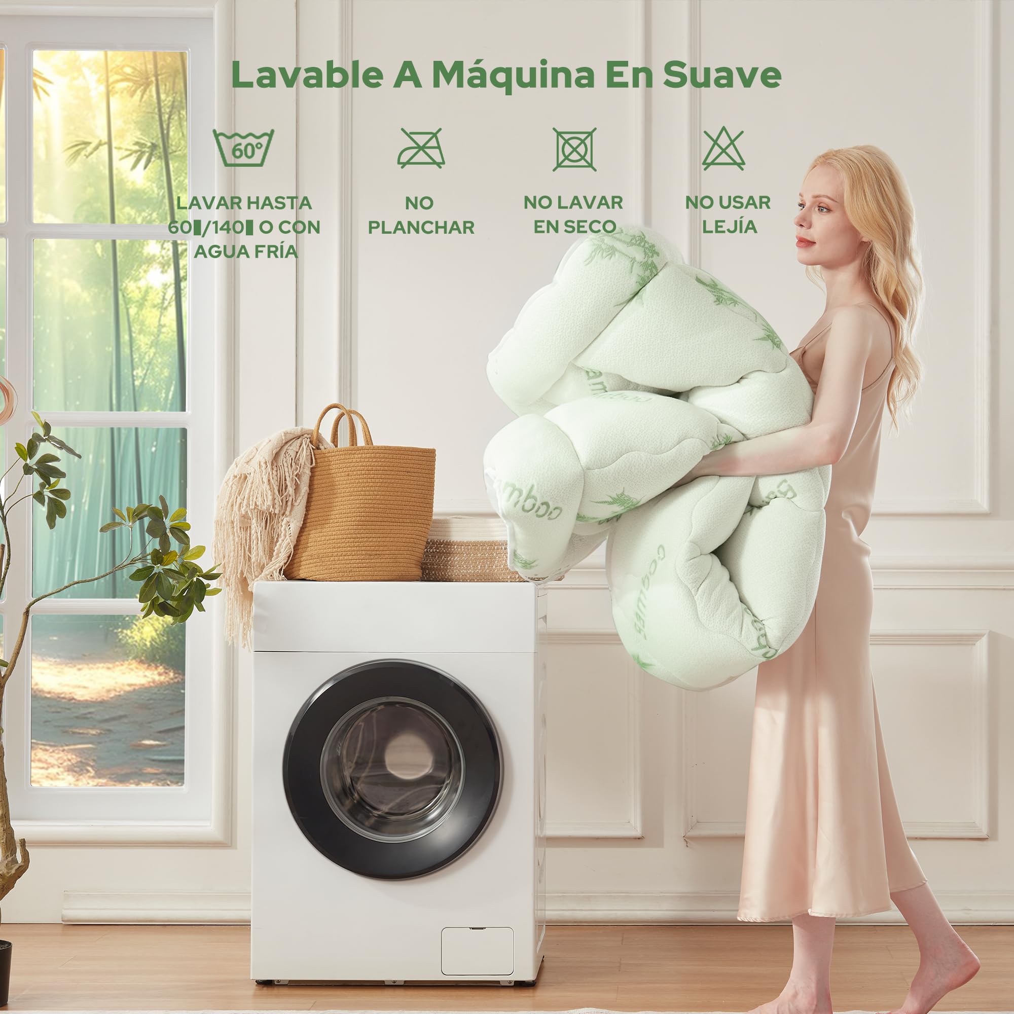 BEDLORE Sobrecolchón 160x200 cm, Topper Acolchado de Bambú Transpirable y Suave, Cubre Colchón con Faldón Elástico hasta 40 cm, Certificación Oeko-Tex, Verde