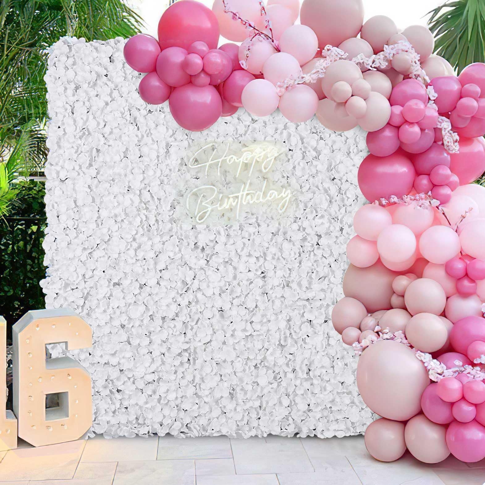 12 Stück Hortensien Kunstblumen Blumenwand, 38 x 38 cm Künstliche Blumenwand Panel DIY Blumen Hintergrund für Hochzeit Balkon Garten Valentinstag Outdoor Deko, Weiß