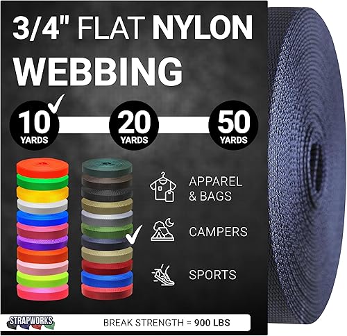 Miniatura 7 de Rollo de correa de nailon resistente de 34 pulgadas para cinturón, mochila, eslinga, collar, correa, correas y más, 10, 20 o 50 yardas, más de 20