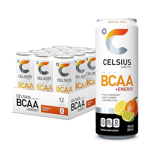 CELSIUS BCAA Energy Bebida carbonatada de recuperación e hidratación para después del entrenamiento Tropical Twist 144 fl oz paquete de 12