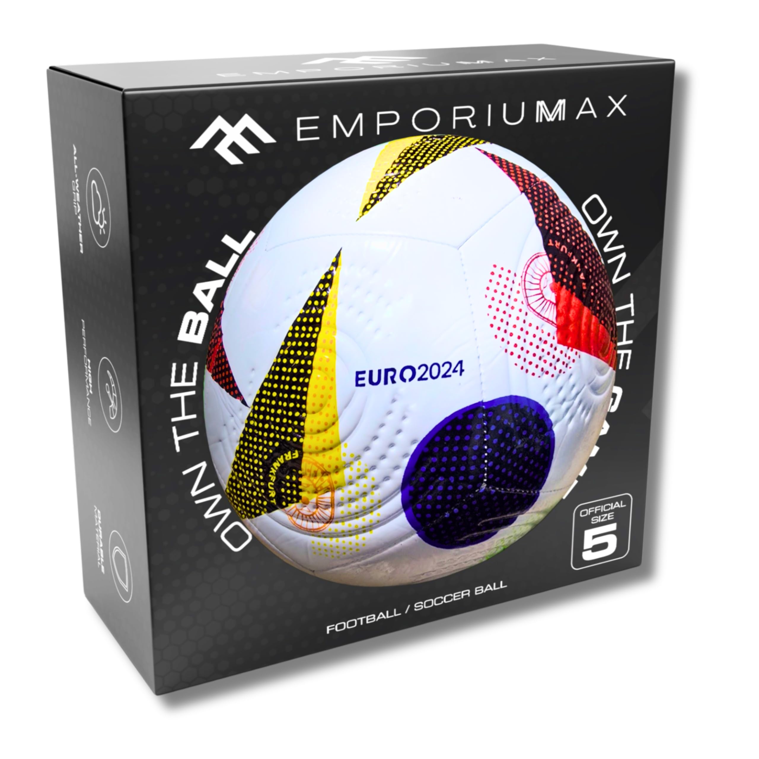 Upgraded 2025 Football Ball, Soccer ball Size 5 – Football with Air | Premium PU Faux Leather | SR Winded Bladder | for Training & Recreation | Unisex Design by EMPORIUMAX®