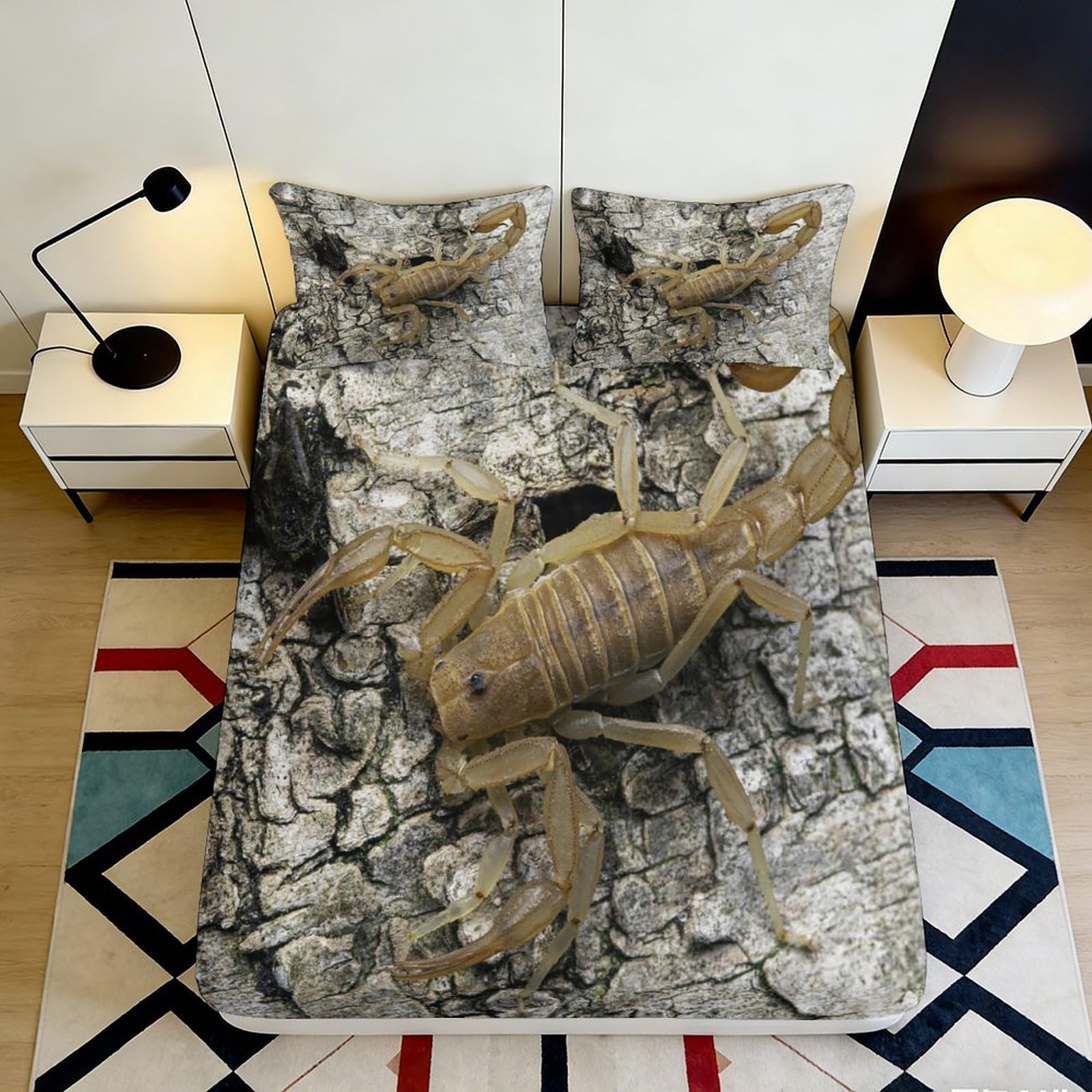 3D Printed Scorpion Texture Fitted Sheet Microfiber Soft Durable Bed Cover for Bedroom Dorm Guest Room Decor Protection 90x200x25cm