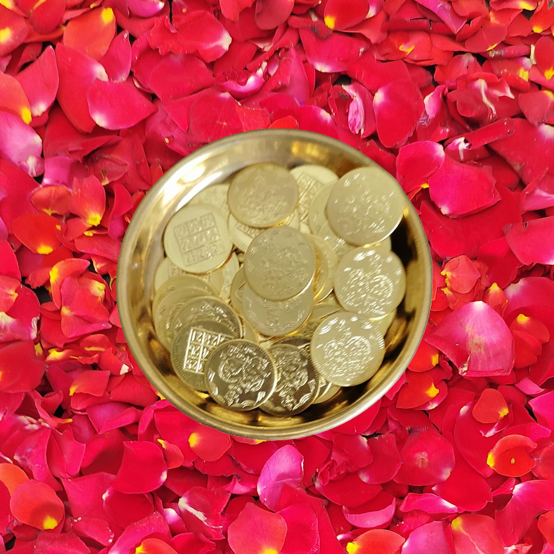 Premium Brass Gold Polished Lakshmi Kubera Coins/Kubera Coin 2.0cm Diameter/Lakshmi Pooja Coin/Lakshmi Kuber Ashtottara Chanting Coins. (12, Round)-picture-12