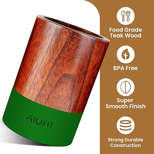 Miniatura 3 de Soporte de madera para utensilios de cocina para encimera, organizador de utensilios de teca, soporte de madera para utensilios de cocina, para